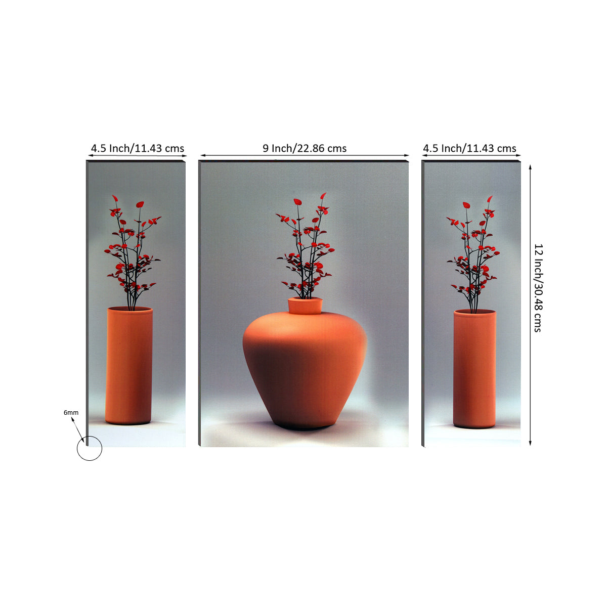 6MM MDF Set of 3 Botanical Floral Satin Matt Texture UV Art Painting Kafalo