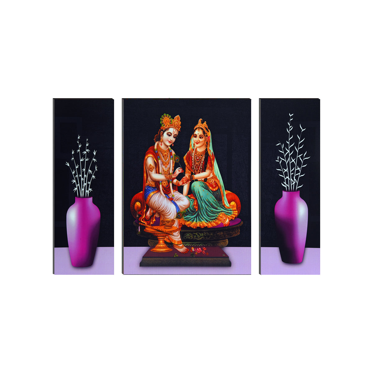 6MM MDF Set of 3 Radha Krishna Satin Matt Texture UV Art Painting Kafalo