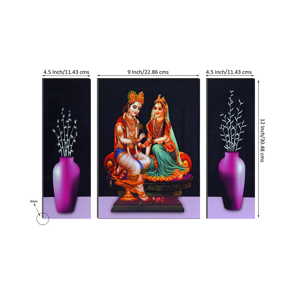 6MM MDF Set of 3 Radha Krishna Satin Matt Texture UV Art Painting Kafalo