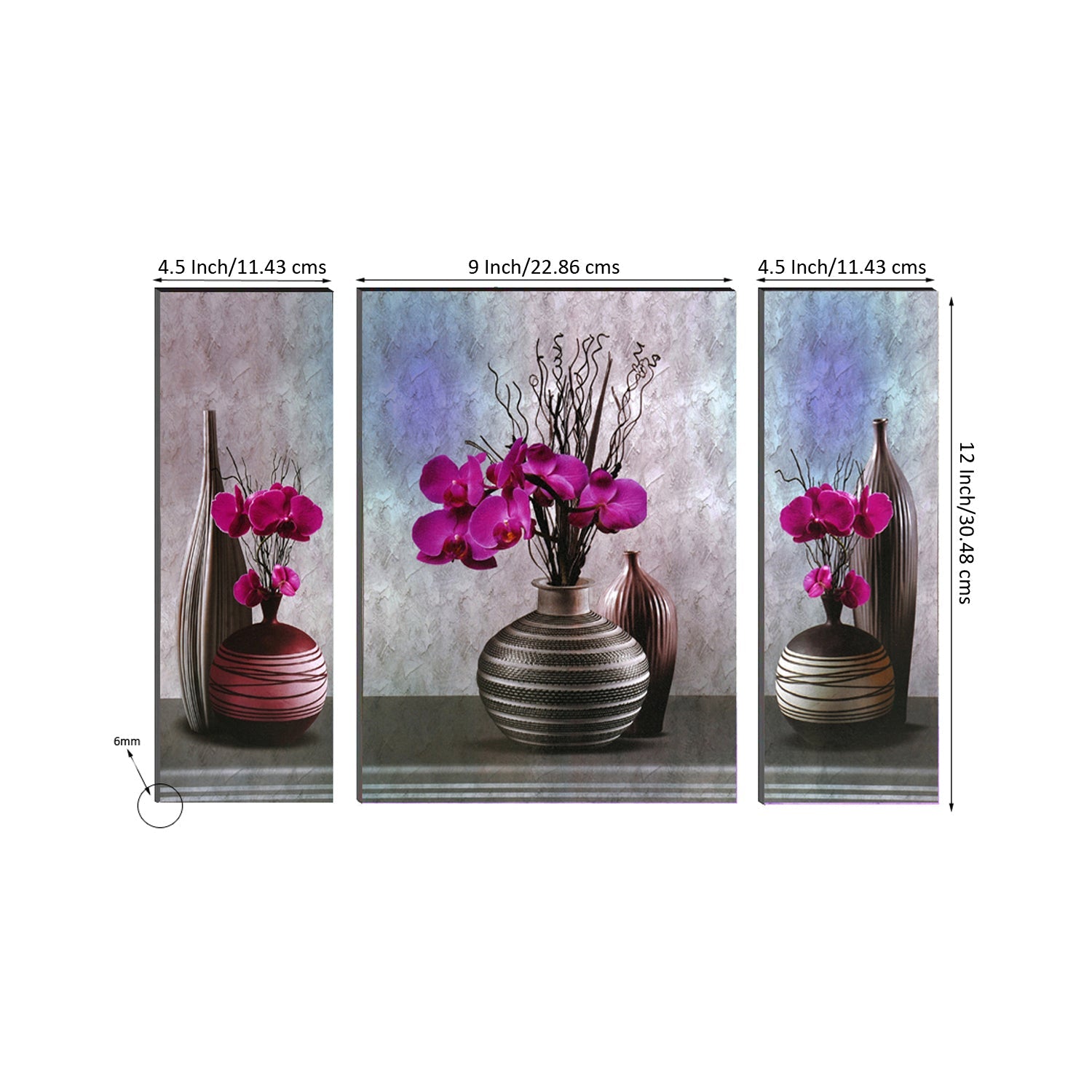 6MM MDF Set of 3 Botanical Floral Satin Matt Texture UV Art Painting Kafalo