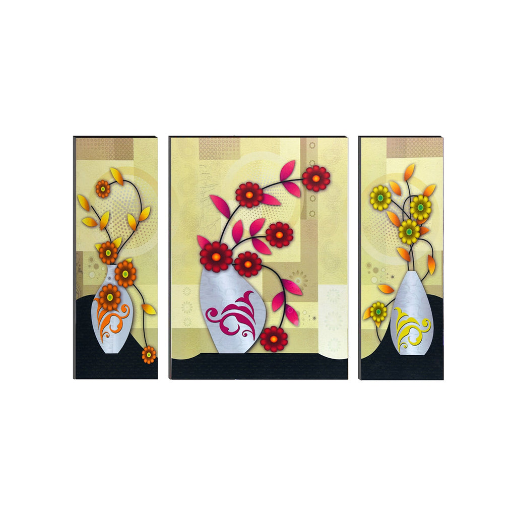 6MM MDF Set of 3 Botanical Floral Satin Matt Texture UV Art Painting Kafalo