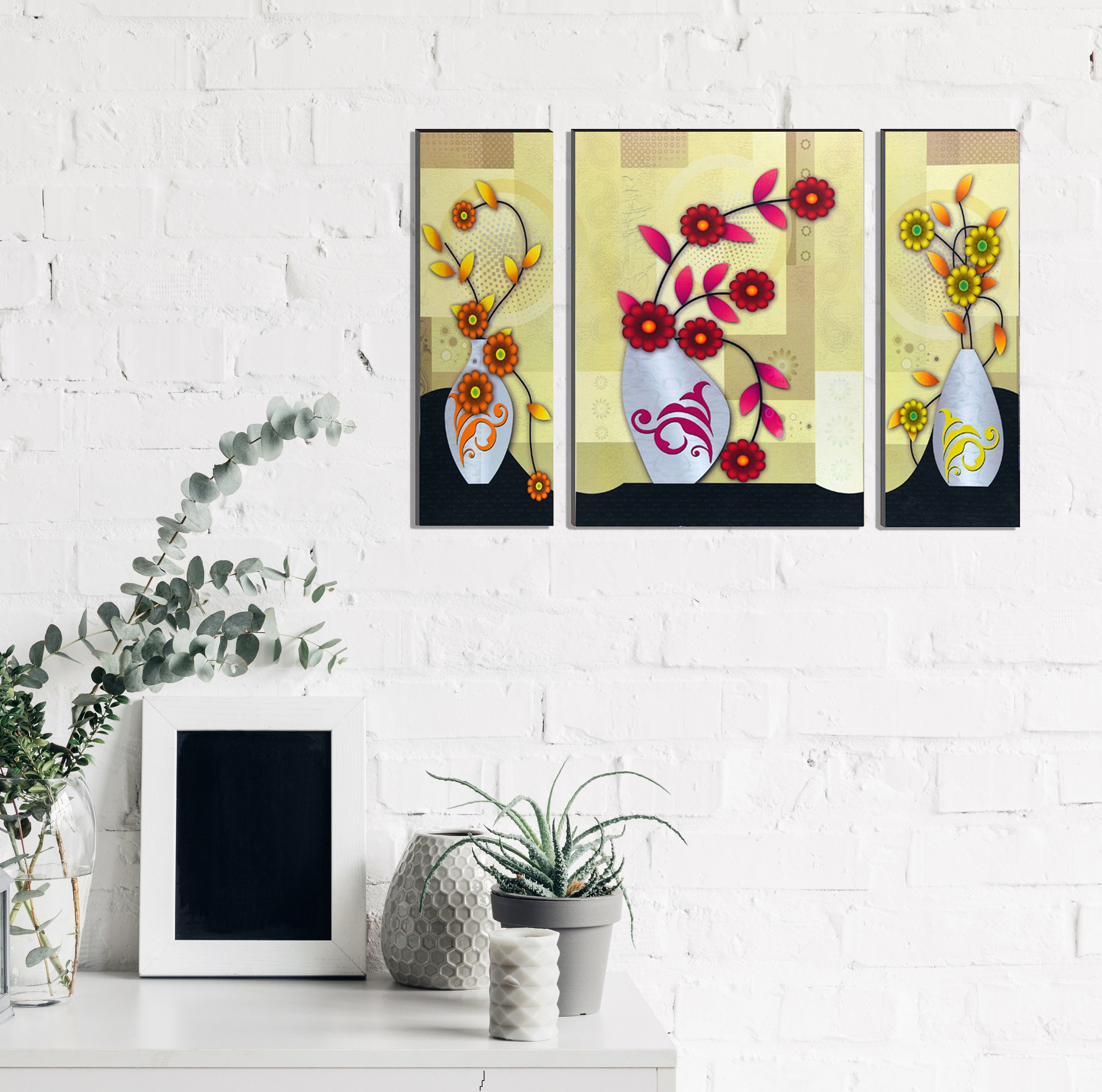 6MM MDF Set of 3 Botanical Floral Satin Matt Texture UV Art Painting Kafalo