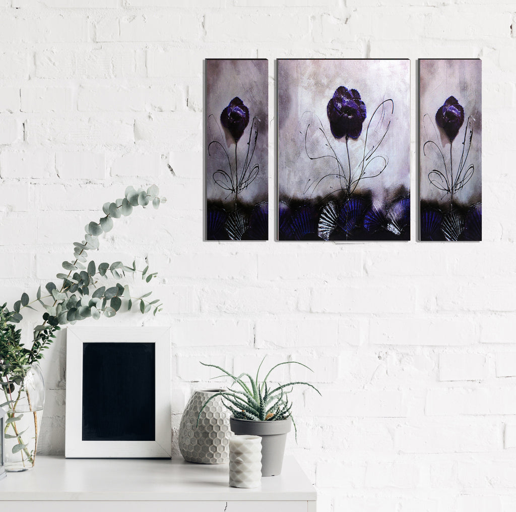 6MM MDF Set of 3 Botanical Floral Satin Matt Texture UV Art Painting Kafalo