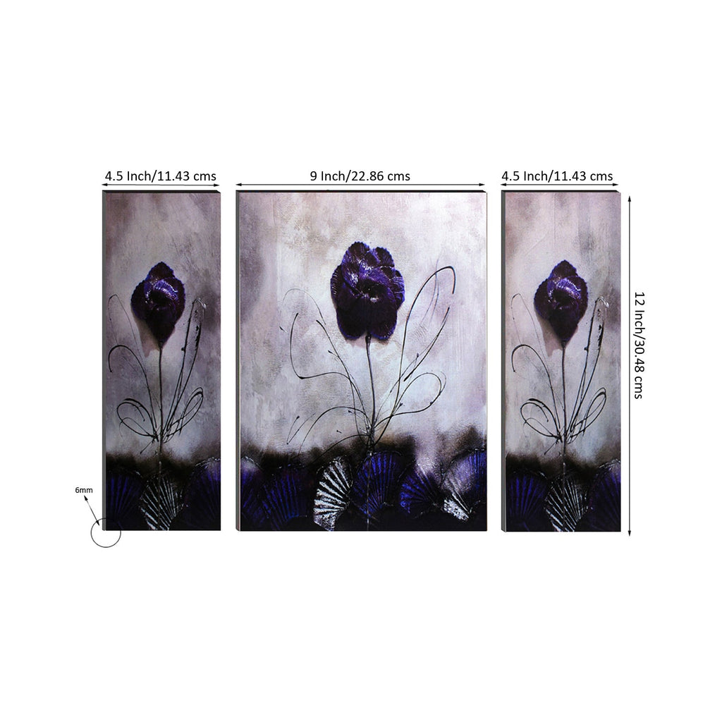 6MM MDF Set of 3 Botanical Floral Satin Matt Texture UV Art Painting Kafalo