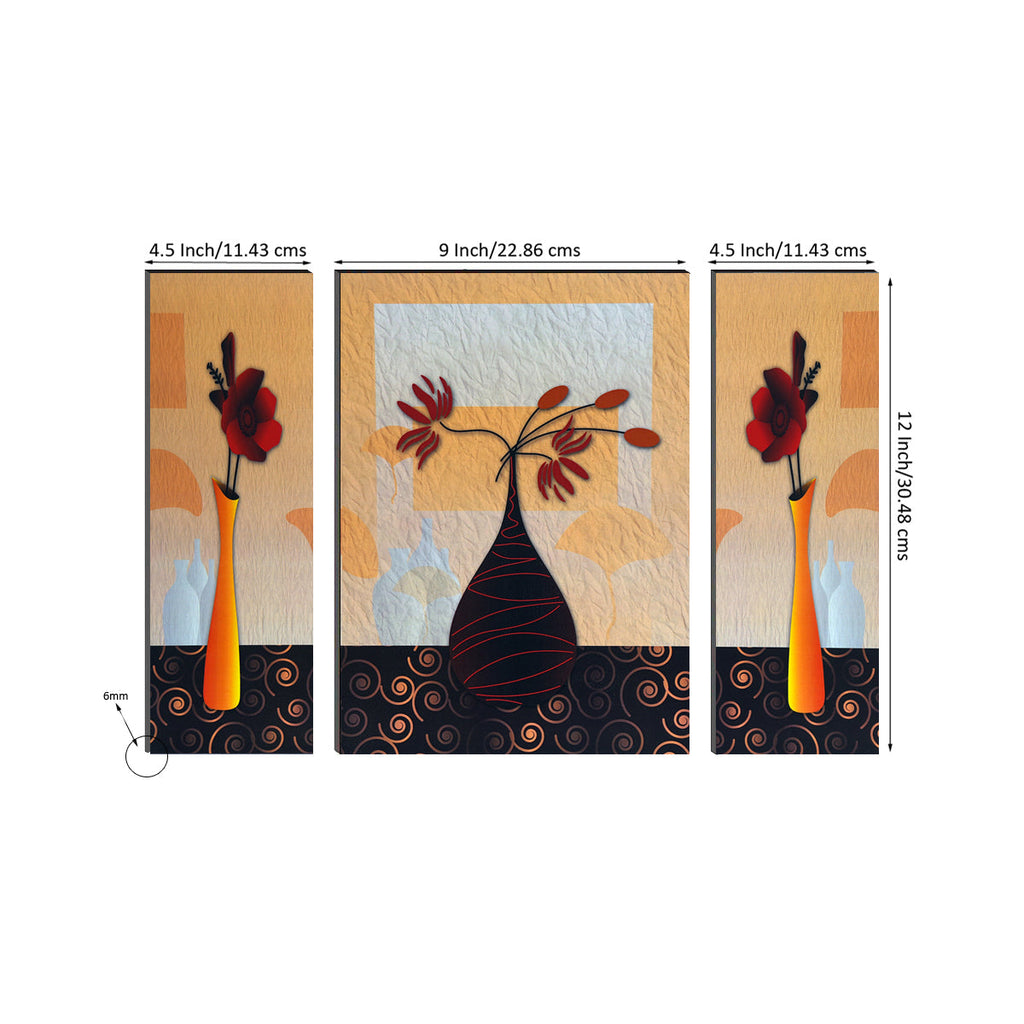 6MM MDF Set of 3 Botanical Floral Satin Matt Texture UV Art Painting Kafalo