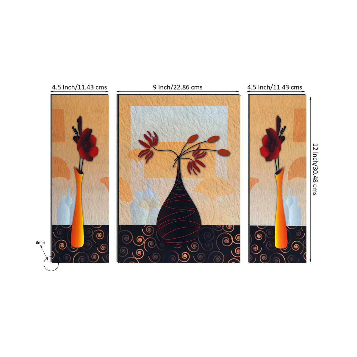 6MM MDF Set of 3 Botanical Floral Satin Matt Texture UV Art Painting Kafalo