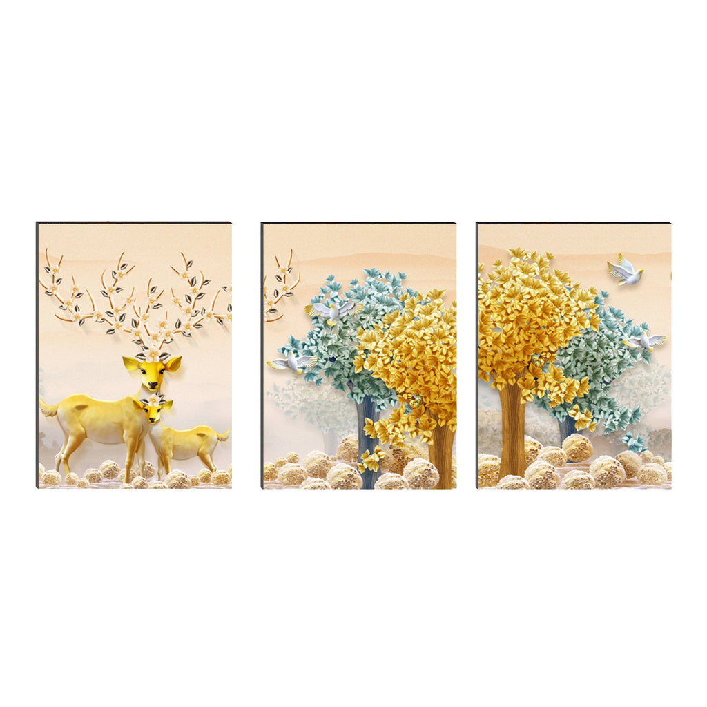 6MM MDF Set of 3 Deer in Jungle Satin Matt Texture UV Art Painting Kafalo