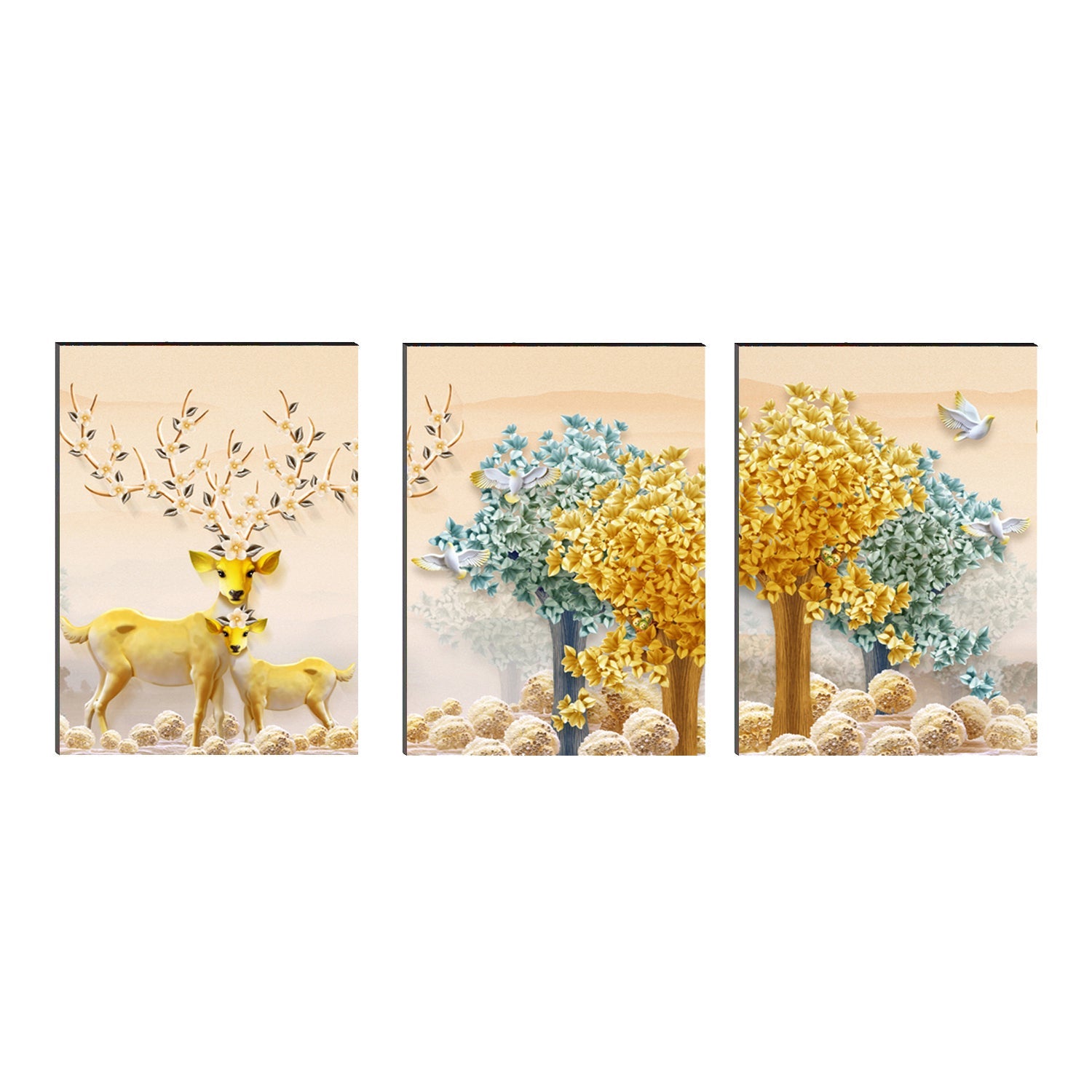 6MM MDF Set of 3 Deer in Jungle Satin Matt Texture UV Art Painting Kafalo