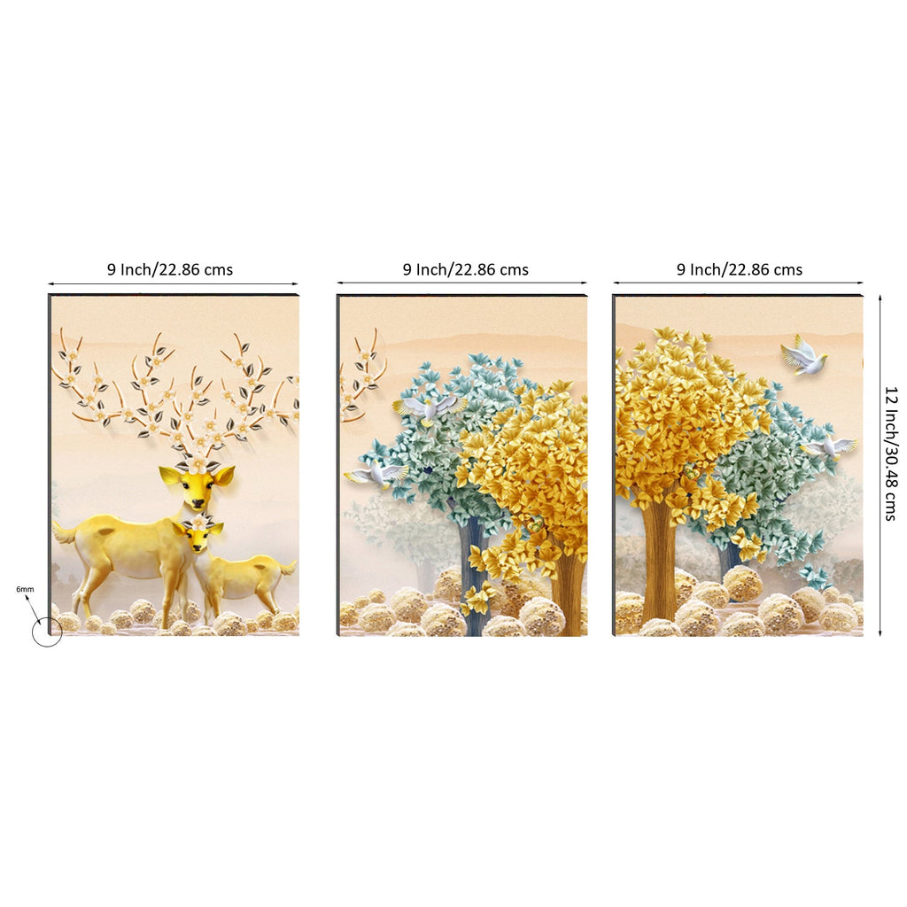 6MM MDF Set of 3 Deer in Jungle Satin Matt Texture UV Art Painting Kafalo