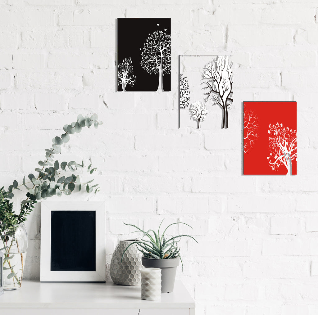 6MM MDF Set of 3 Abstract Trees Satin Matt Texture UV Art Painting Kafalo