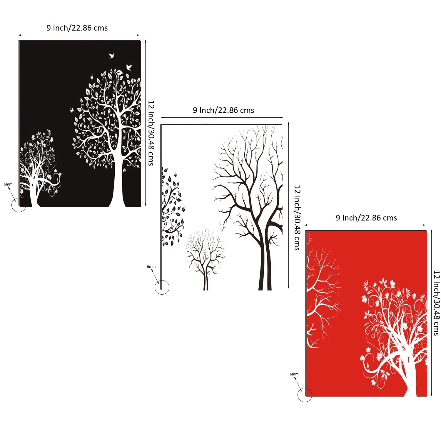 6MM MDF Set of 3 Abstract Trees Satin Matt Texture UV Art Painting Kafalo