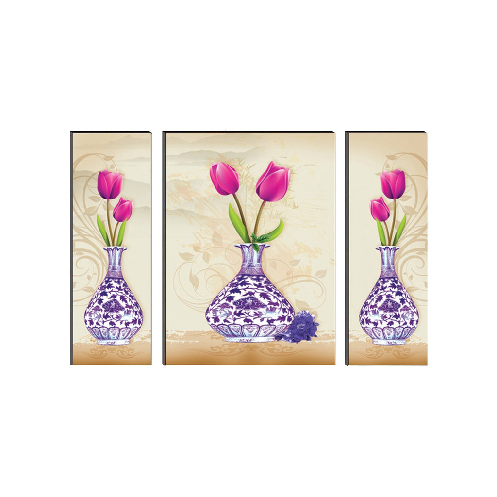 6MM MDF Set of 3 Botanical Floral Satin Matt Texture UV Art Painting Kafalo