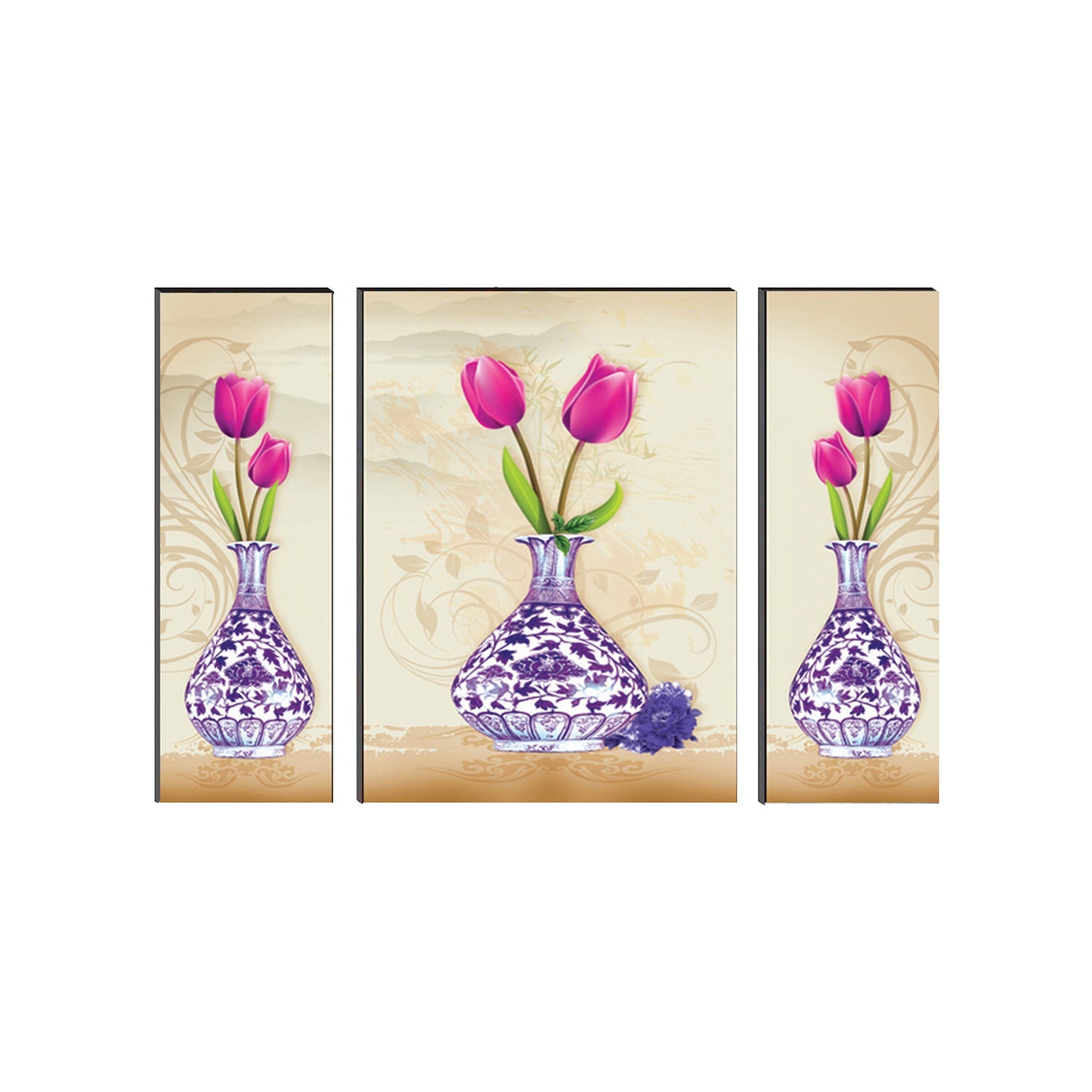 6MM MDF Set of 3 Botanical Floral Satin Matt Texture UV Art Painting Kafalo