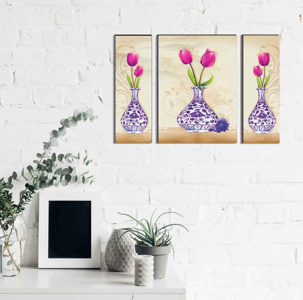 6MM MDF Set of 3 Botanical Floral Satin Matt Texture UV Art Painting Kafalo