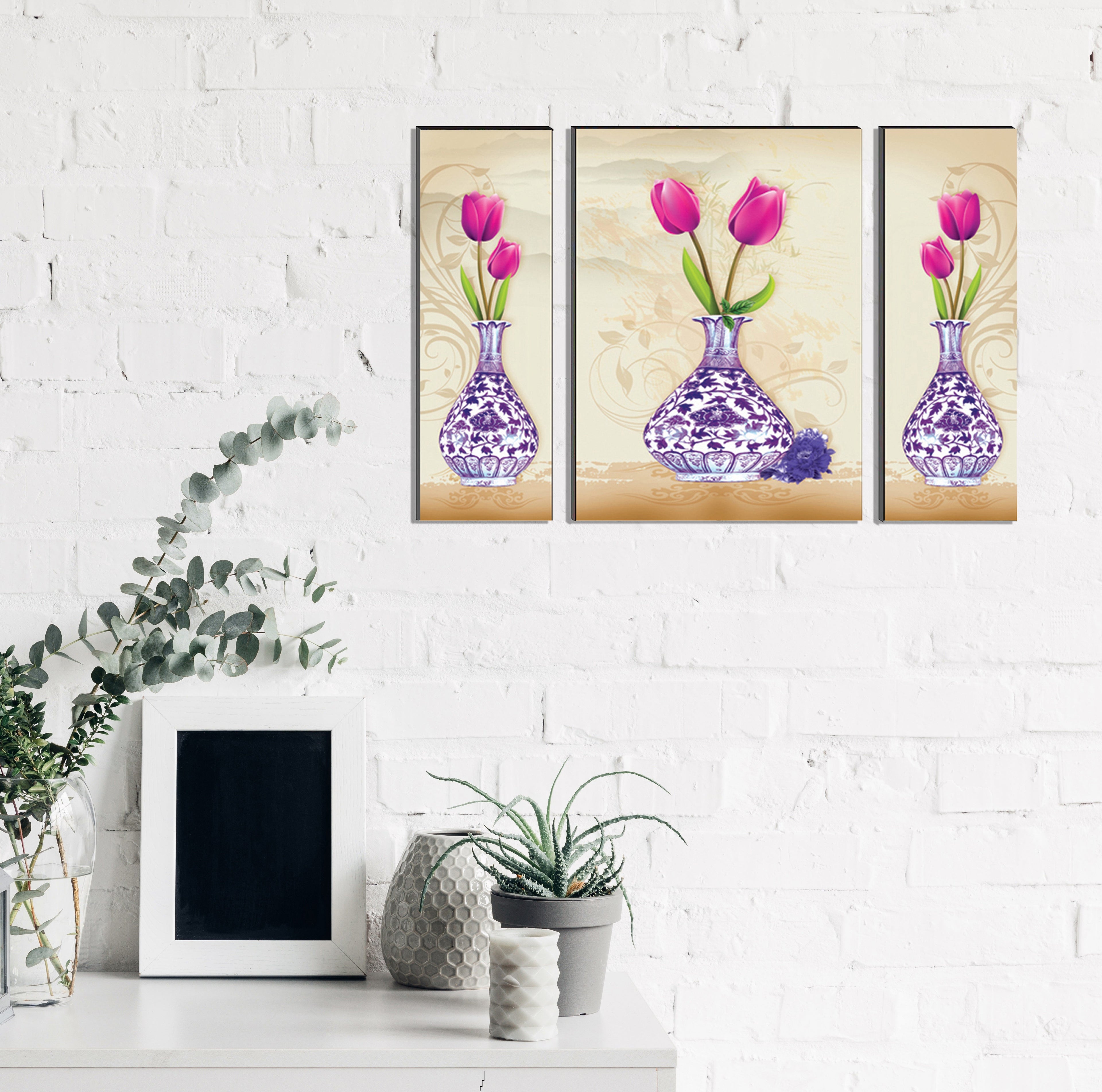 6MM MDF Set of 3 Botanical Floral Satin Matt Texture UV Art Painting Kafalo