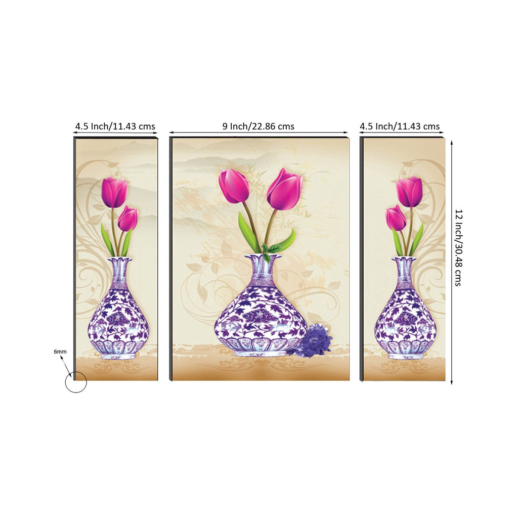 6MM MDF Set of 3 Botanical Floral Satin Matt Texture UV Art Painting Kafalo
