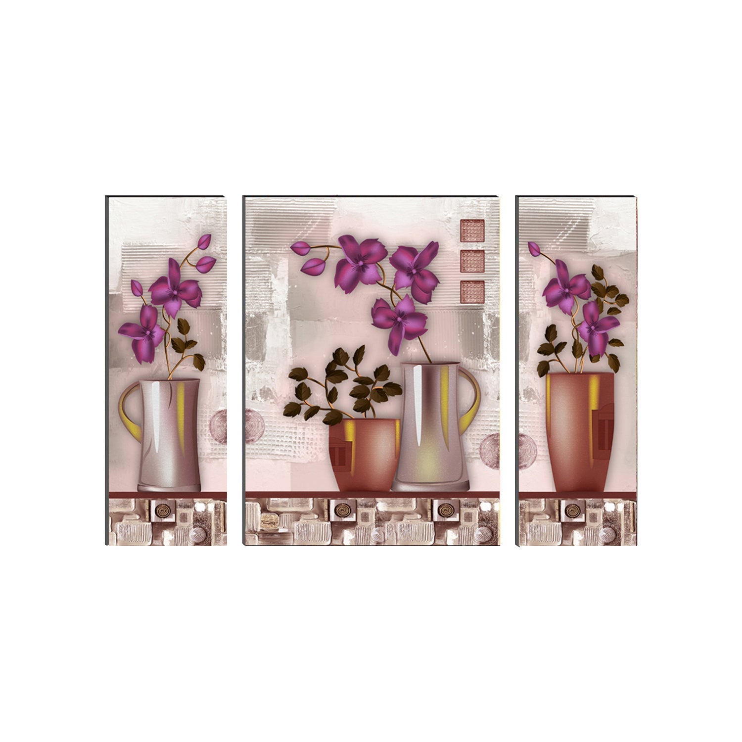 6MM MDF Set of 3 Botanical Floral Satin Matt Texture UV Art Painting Kafalo