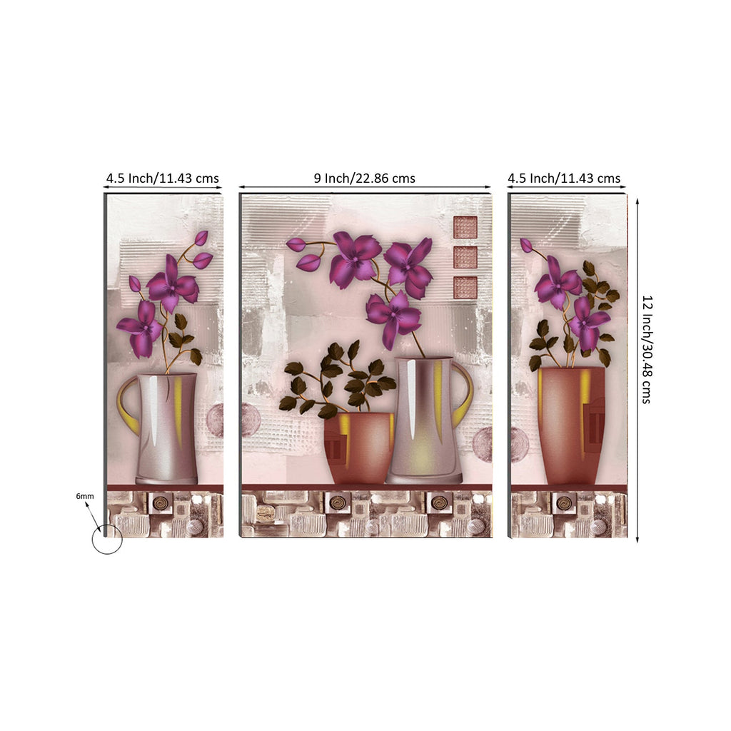 6MM MDF Set of 3 Botanical Floral Satin Matt Texture UV Art Painting Kafalo