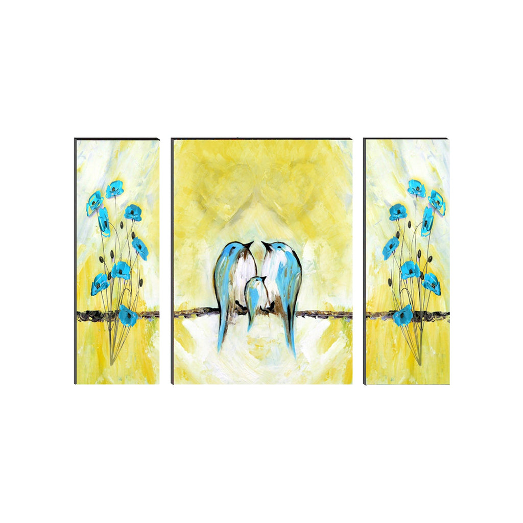 6MM MDF Set of 3 Birds Sitting on Tree Branch Satin Matt Texture UV Art Painting Kafalo