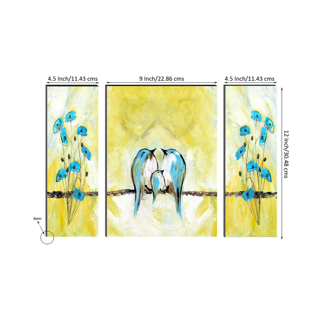 6MM MDF Set of 3 Birds Sitting on Tree Branch Satin Matt Texture UV Art Painting Kafalo