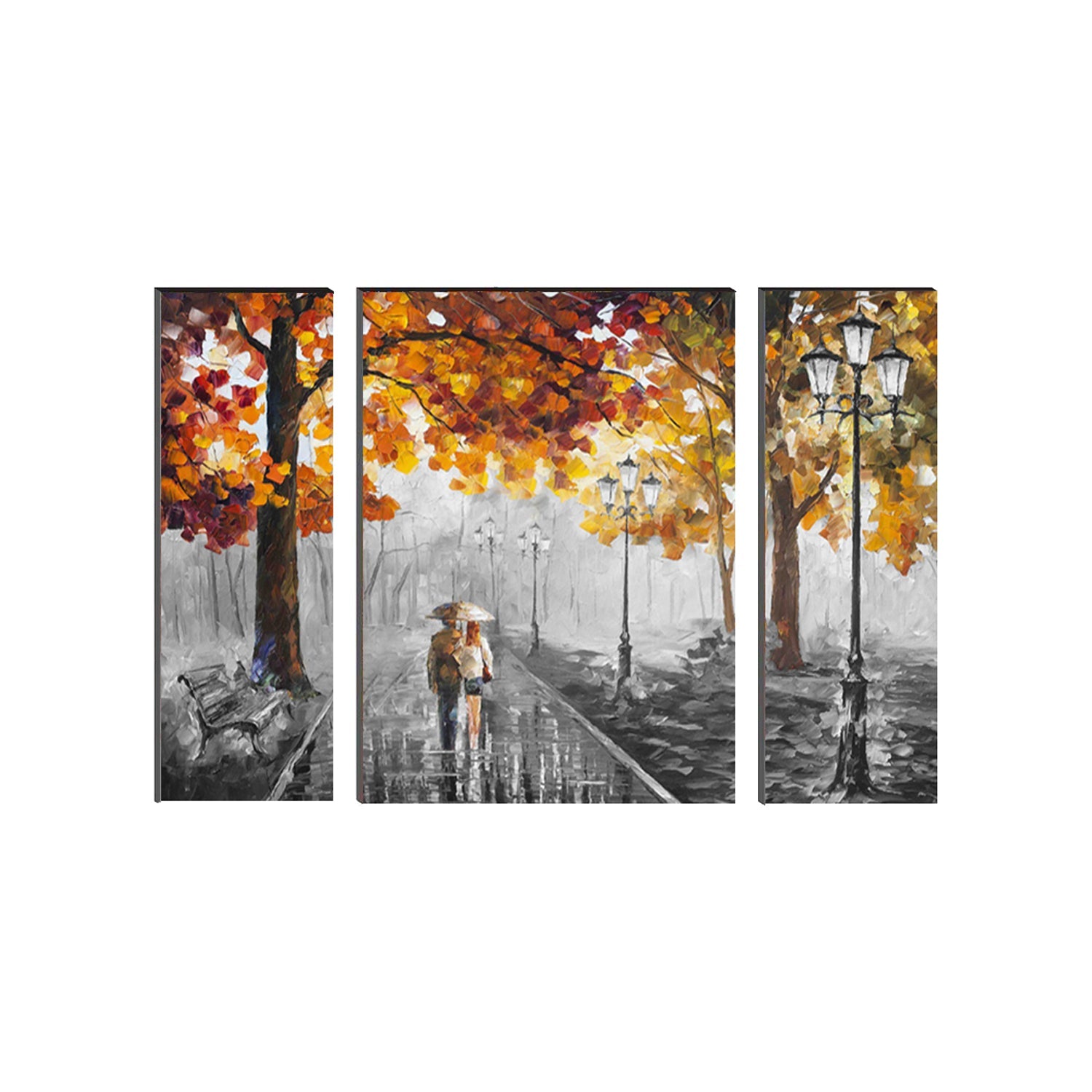 6MM MDF Set of 3 Loving Couple in Rain Satin Matt Texture UV Art Painting Kafalo