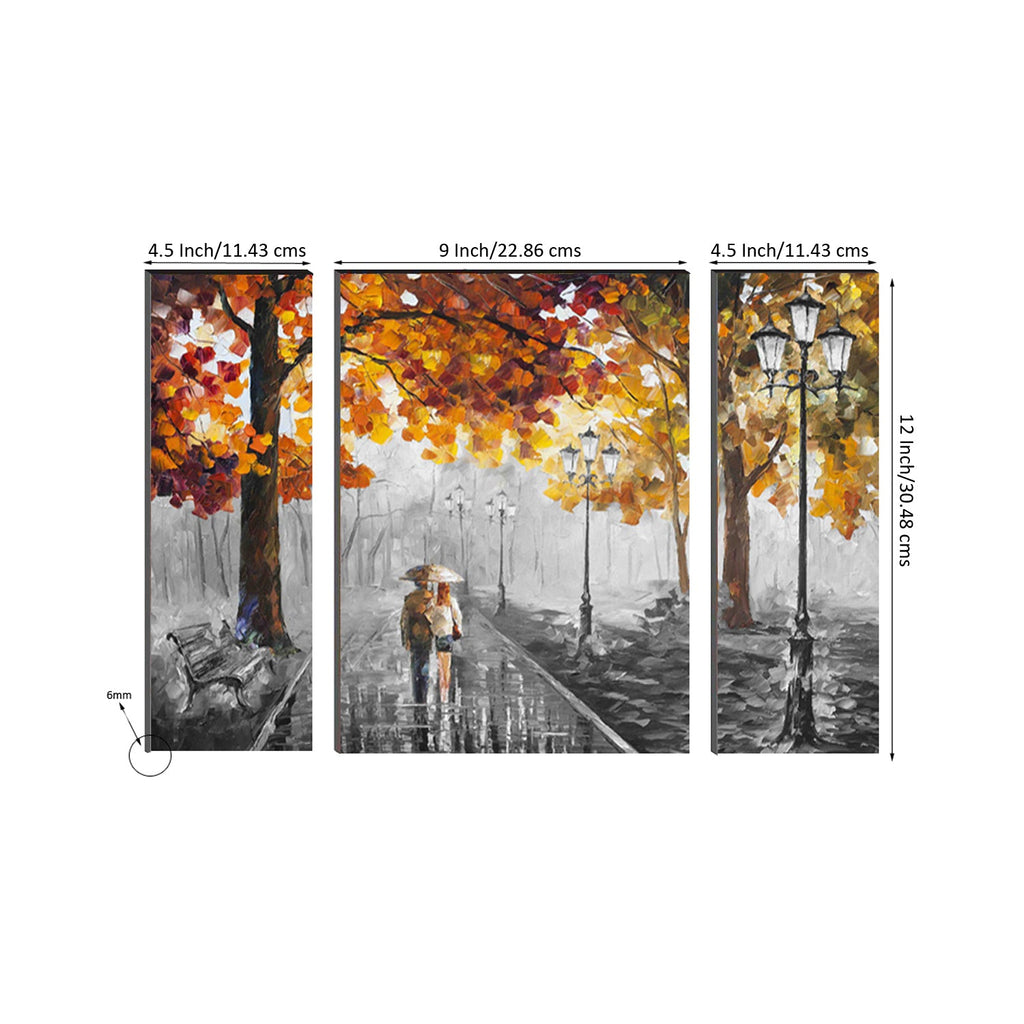 6MM MDF Set of 3 Loving Couple in Rain Satin Matt Texture UV Art Painting Kafalo
