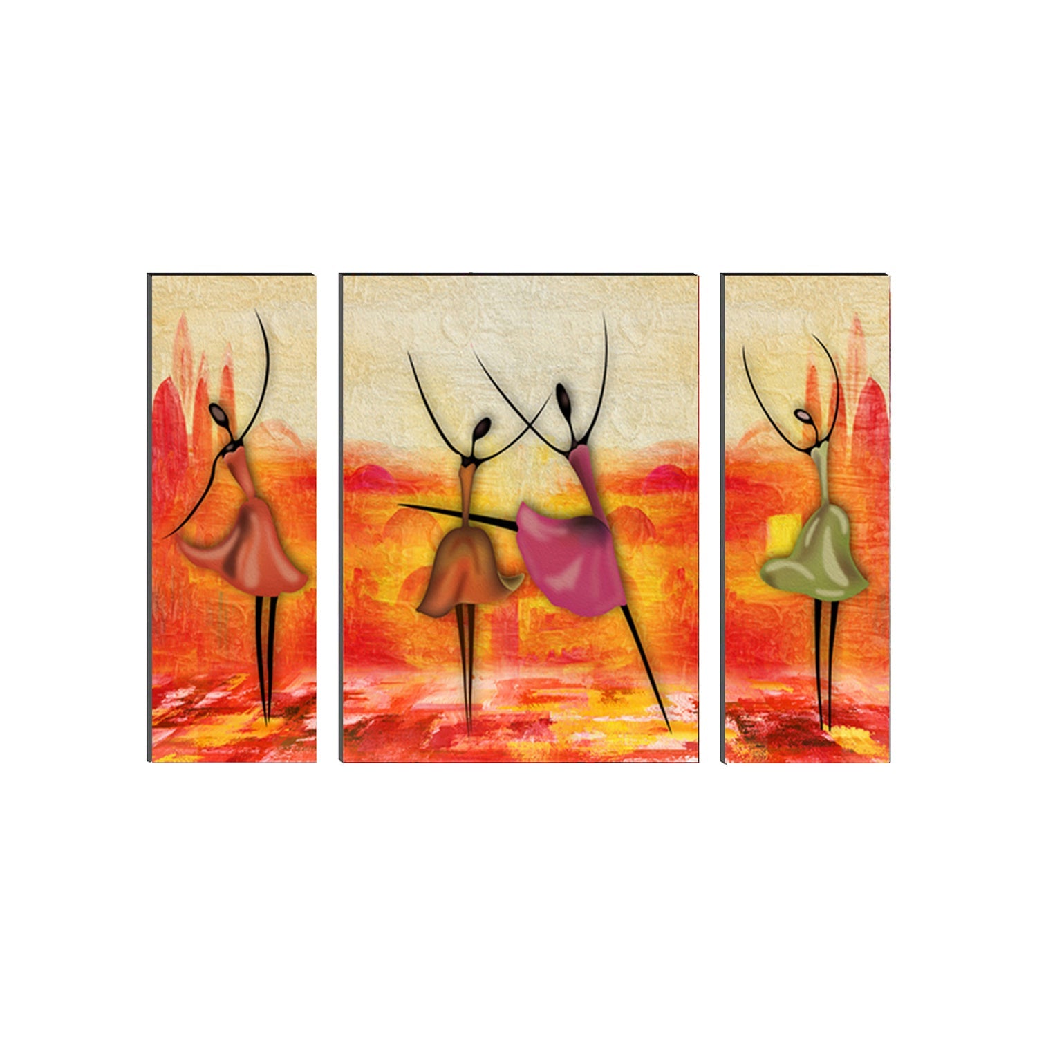 6MM MDF Set of 3 Dancing Tribal Women Satin Matt Texture UV Art Painting Kafalo