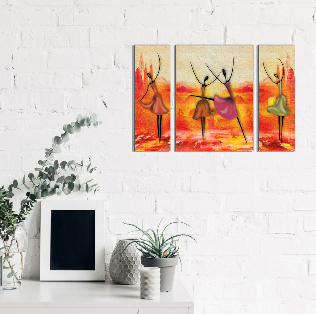 6MM MDF Set of 3 Dancing Tribal Women Satin Matt Texture UV Art Painting Kafalo
