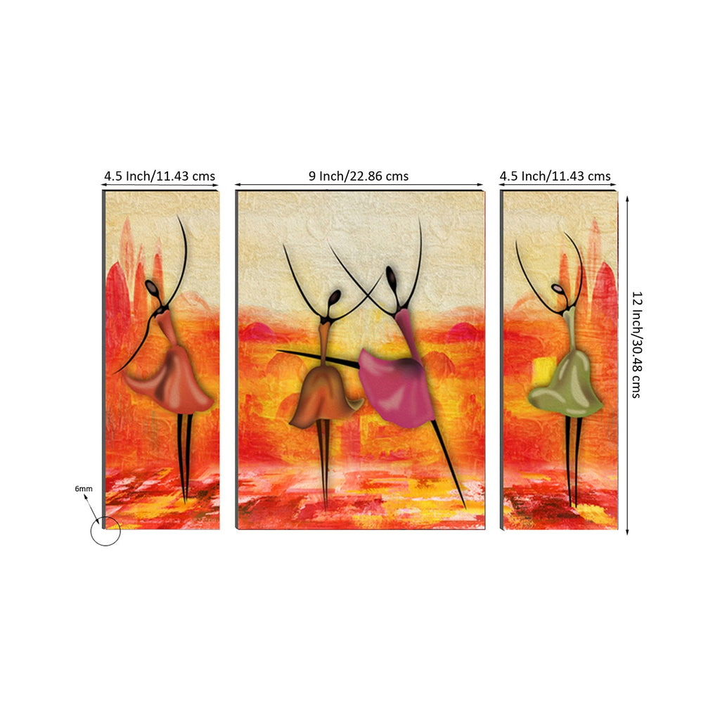 6MM MDF Set of 3 Dancing Tribal Women Satin Matt Texture UV Art Painting Kafalo