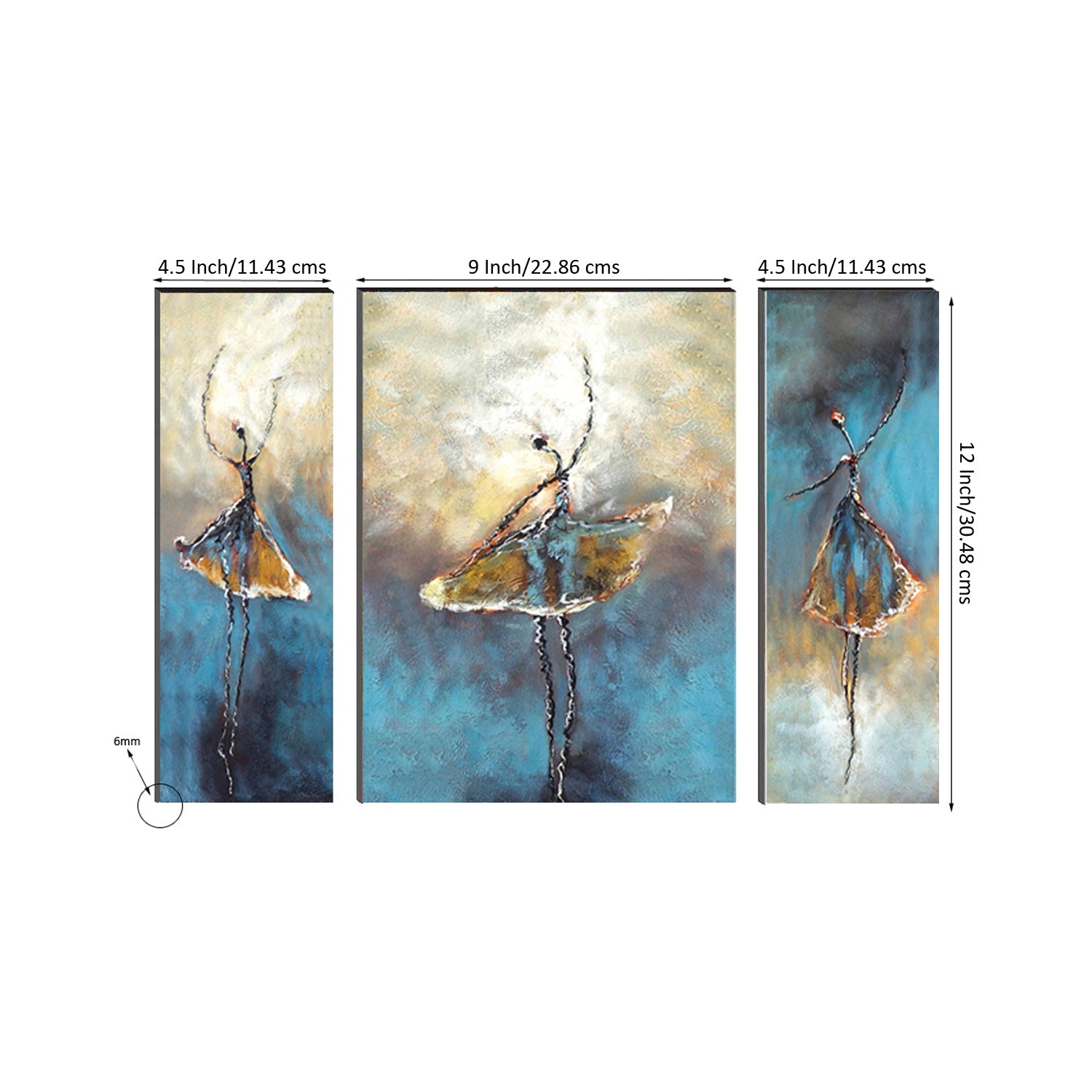 6MM MDF Set of 3 Dancing Lady Satin Matt Texture UV Art Painting Kafalo
