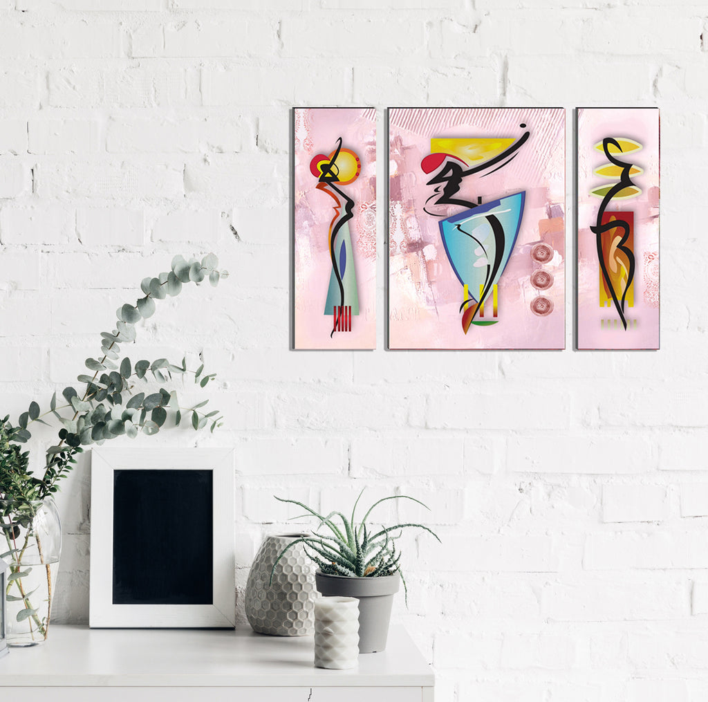6MM MDF Set of 3 Dancing Tribal Women Satin Matt Texture UV Art Painting Kafalo