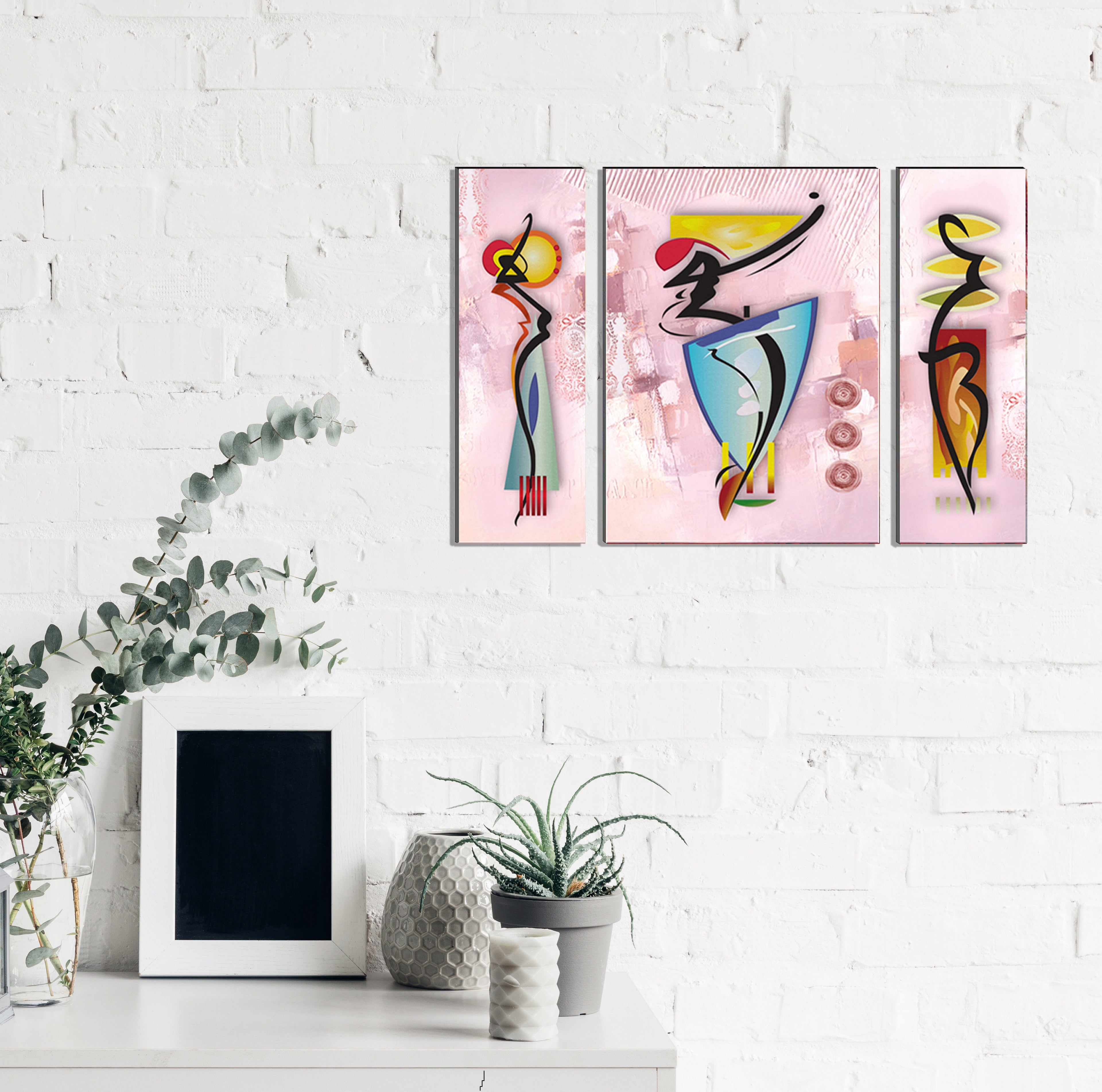 6MM MDF Set of 3 Dancing Tribal Women Satin Matt Texture UV Art Painting Kafalo