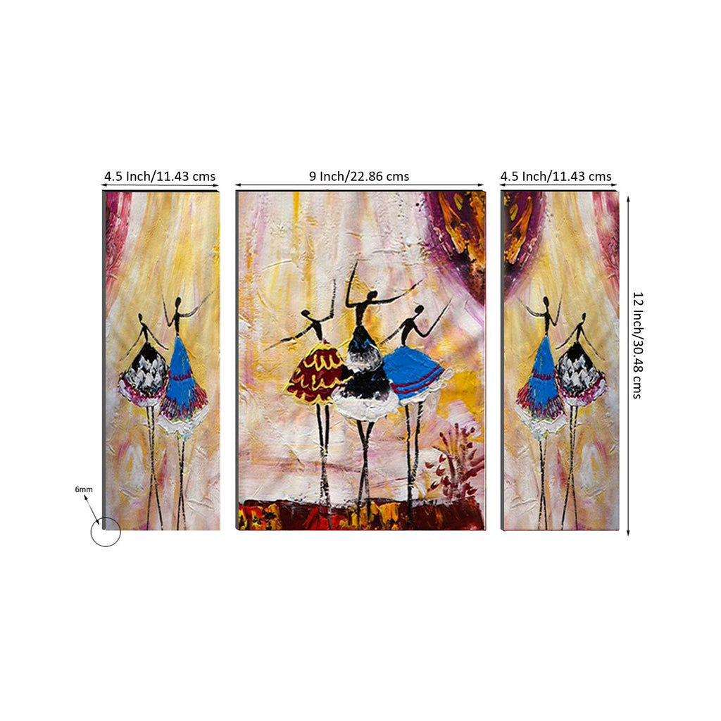 6MM MDF Set of 3 Dancing Tribal Women Satin Matt Texture UV Art Painting Kafalo