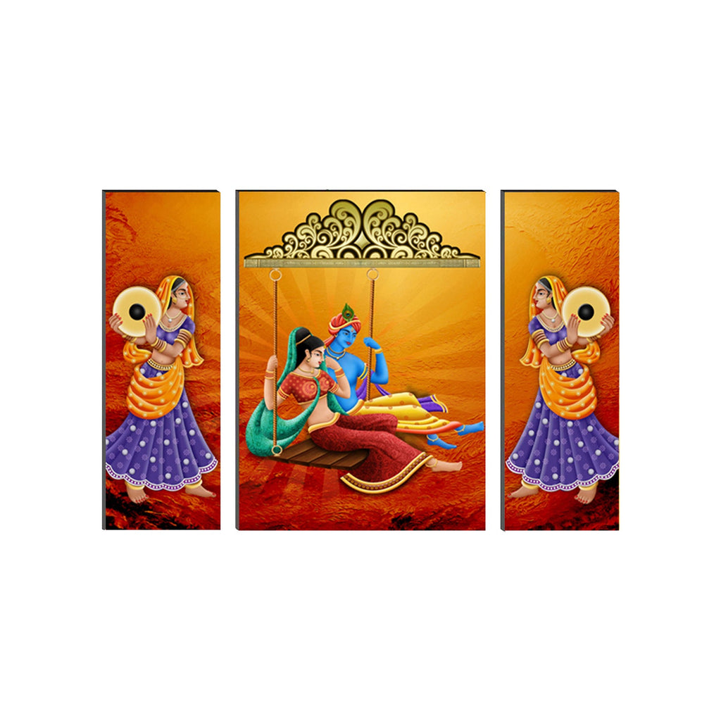 6MM MDF Set of 3 Radha Krishna Satin Matt Texture UV Art Painting Kafalo