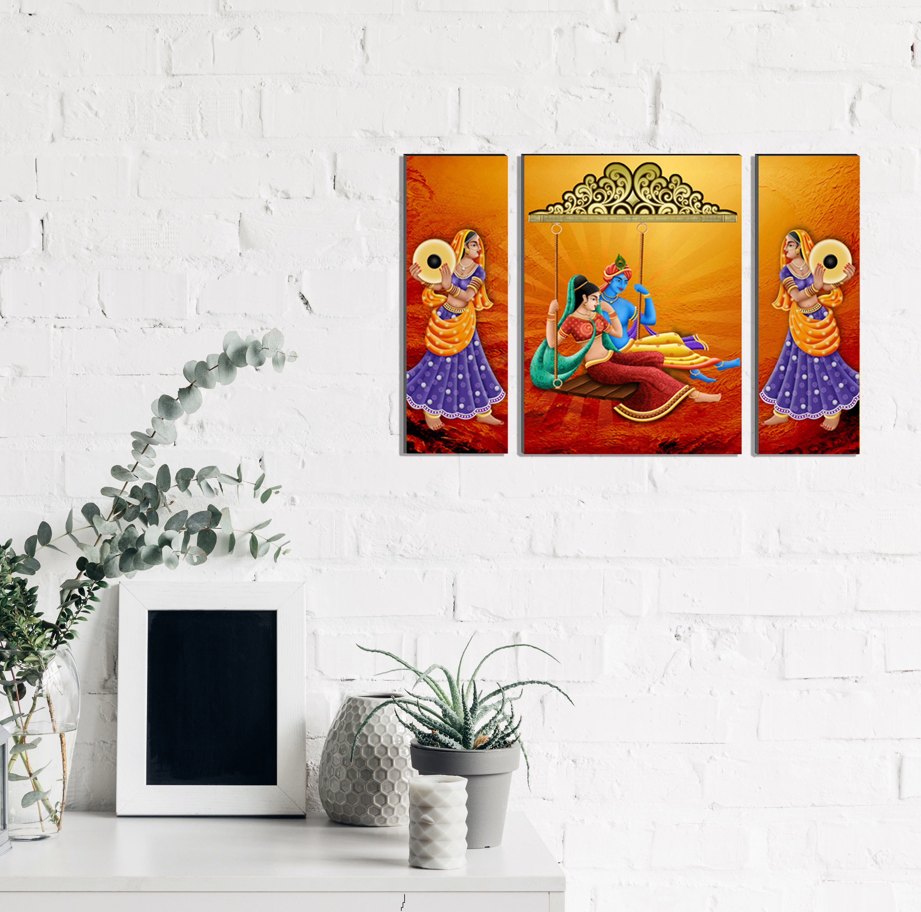 6MM MDF Set of 3 Radha Krishna Satin Matt Texture UV Art Painting Kafalo