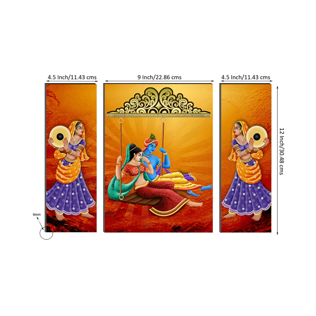 6MM MDF Set of 3 Radha Krishna Satin Matt Texture UV Art Painting Kafalo