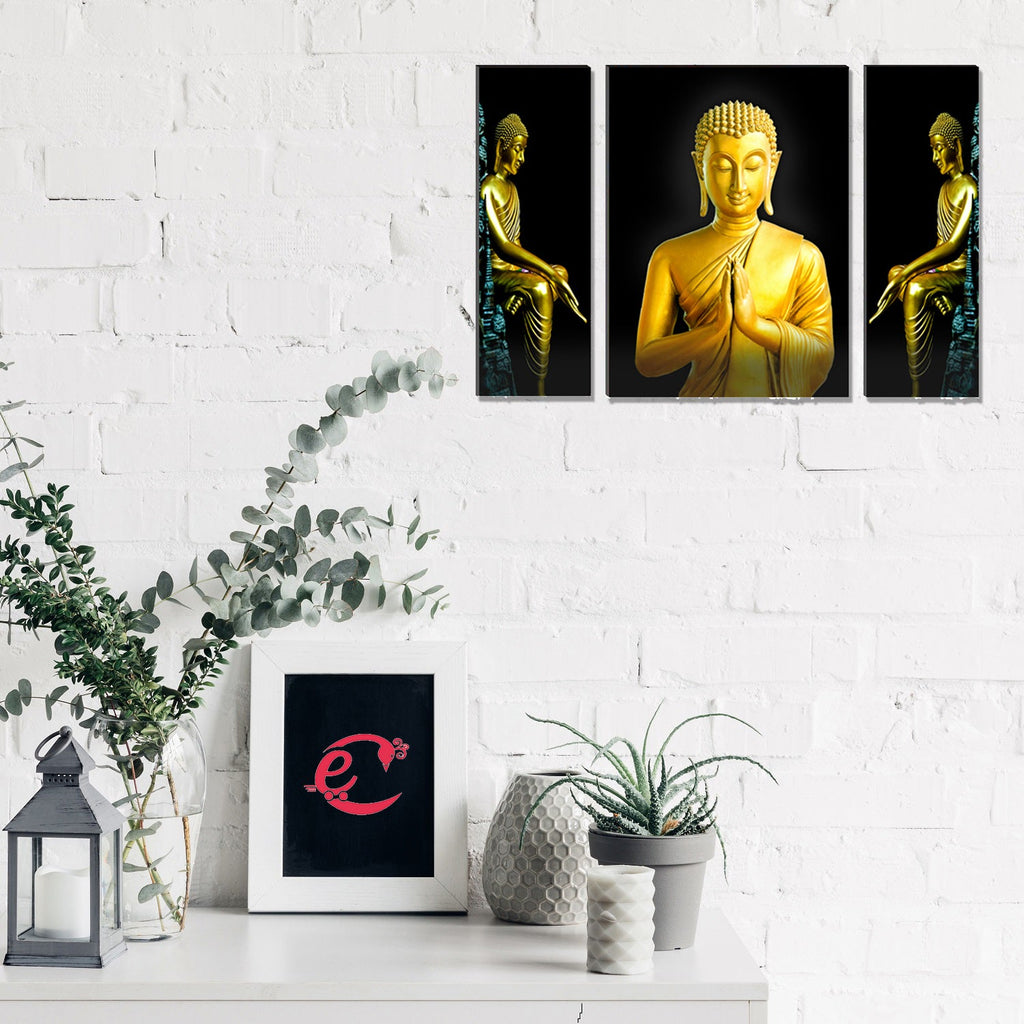 6MM MDF Set of 3 Lord Buddha Satin Matt Texture UV Art Painting Kafalo