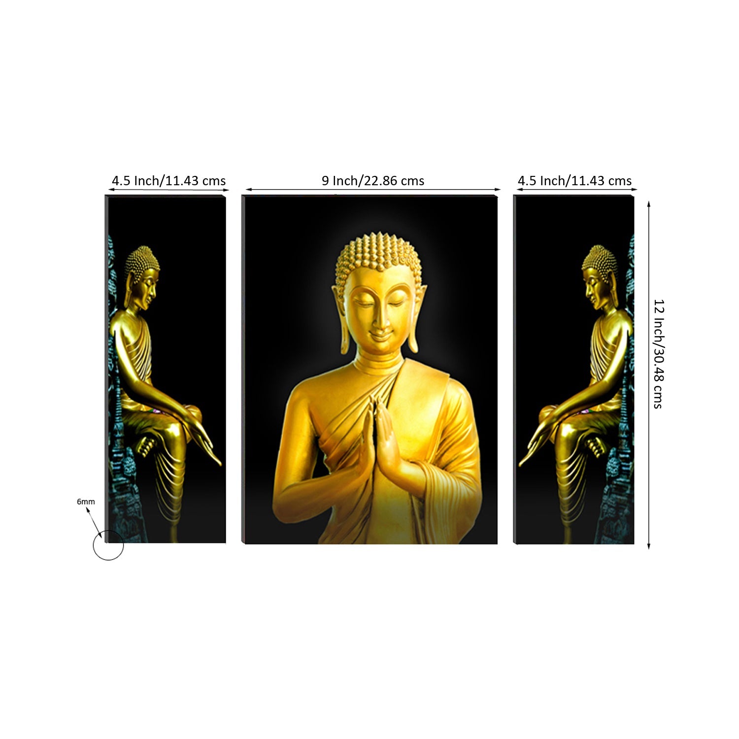 6MM MDF Set of 3 Lord Buddha Satin Matt Texture UV Art Painting Kafalo