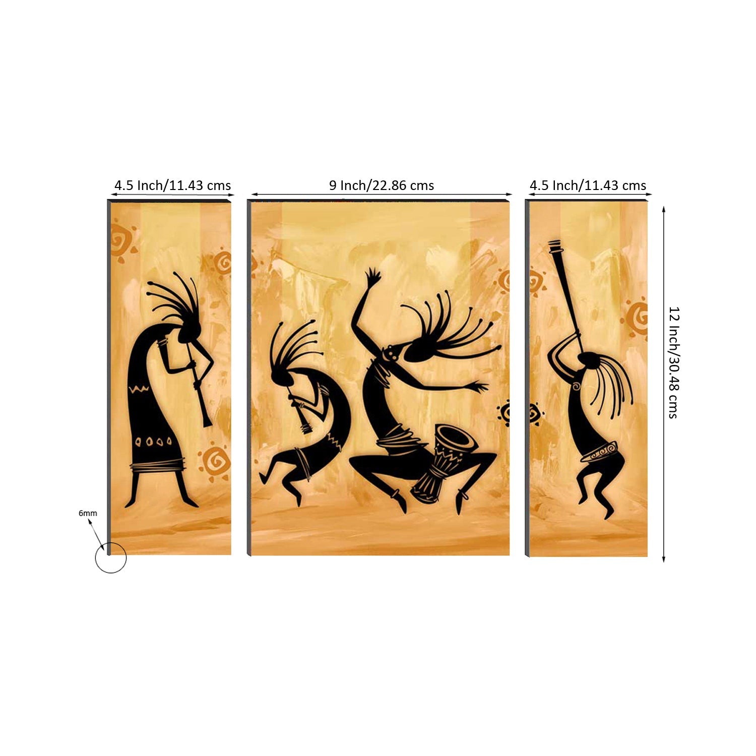 6MM MDF Set of 3 Abstract Dancers Satin Matt Texture UV Art Painting Kafalo
