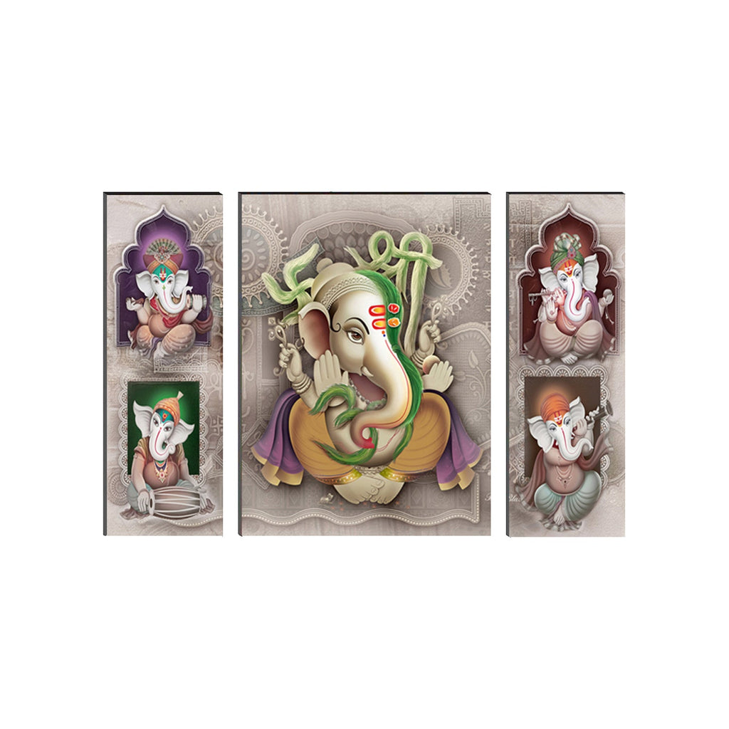 6MM MDF Set of 3 Lord Ganesha Satin Matt Texture UV Art Painting Kafalo