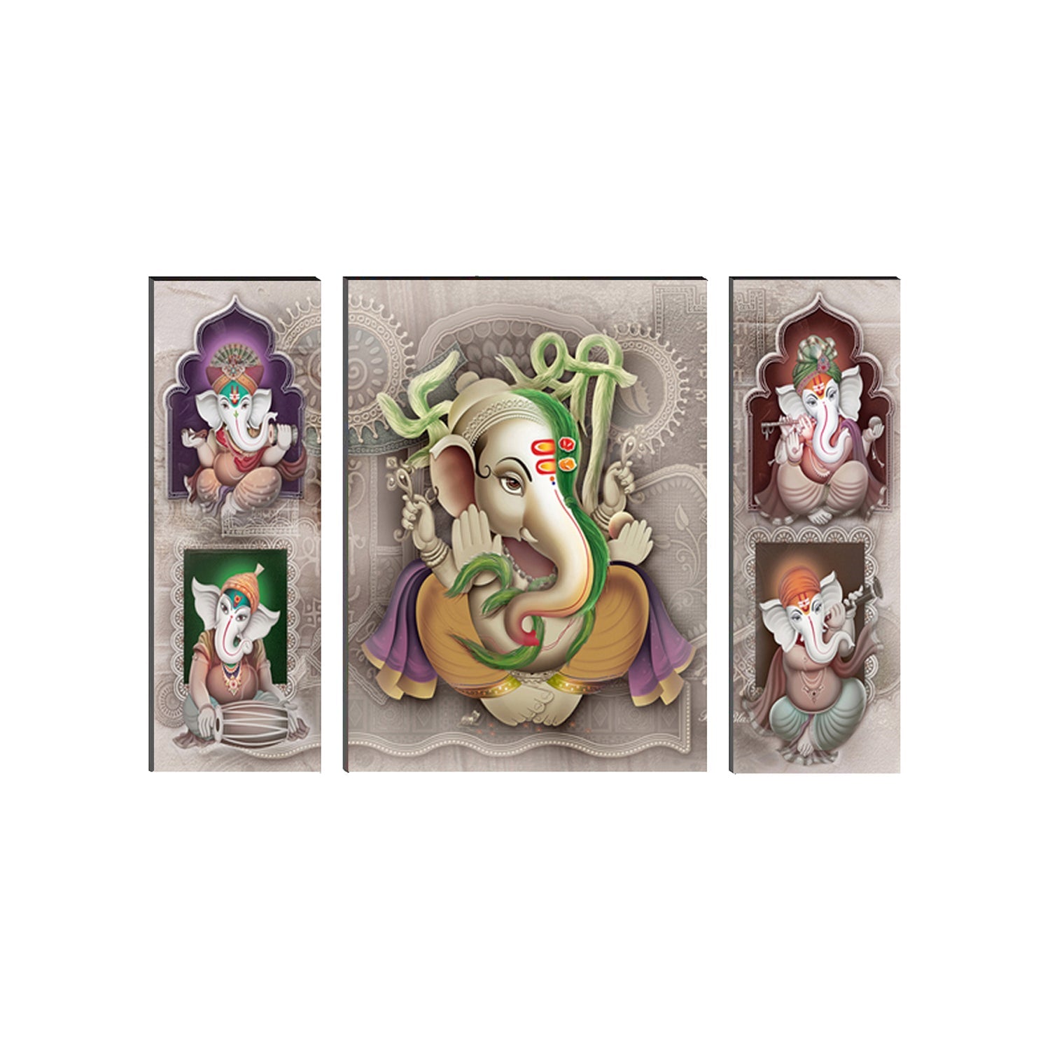 6MM MDF Set of 3 Lord Ganesha Satin Matt Texture UV Art Painting Kafalo