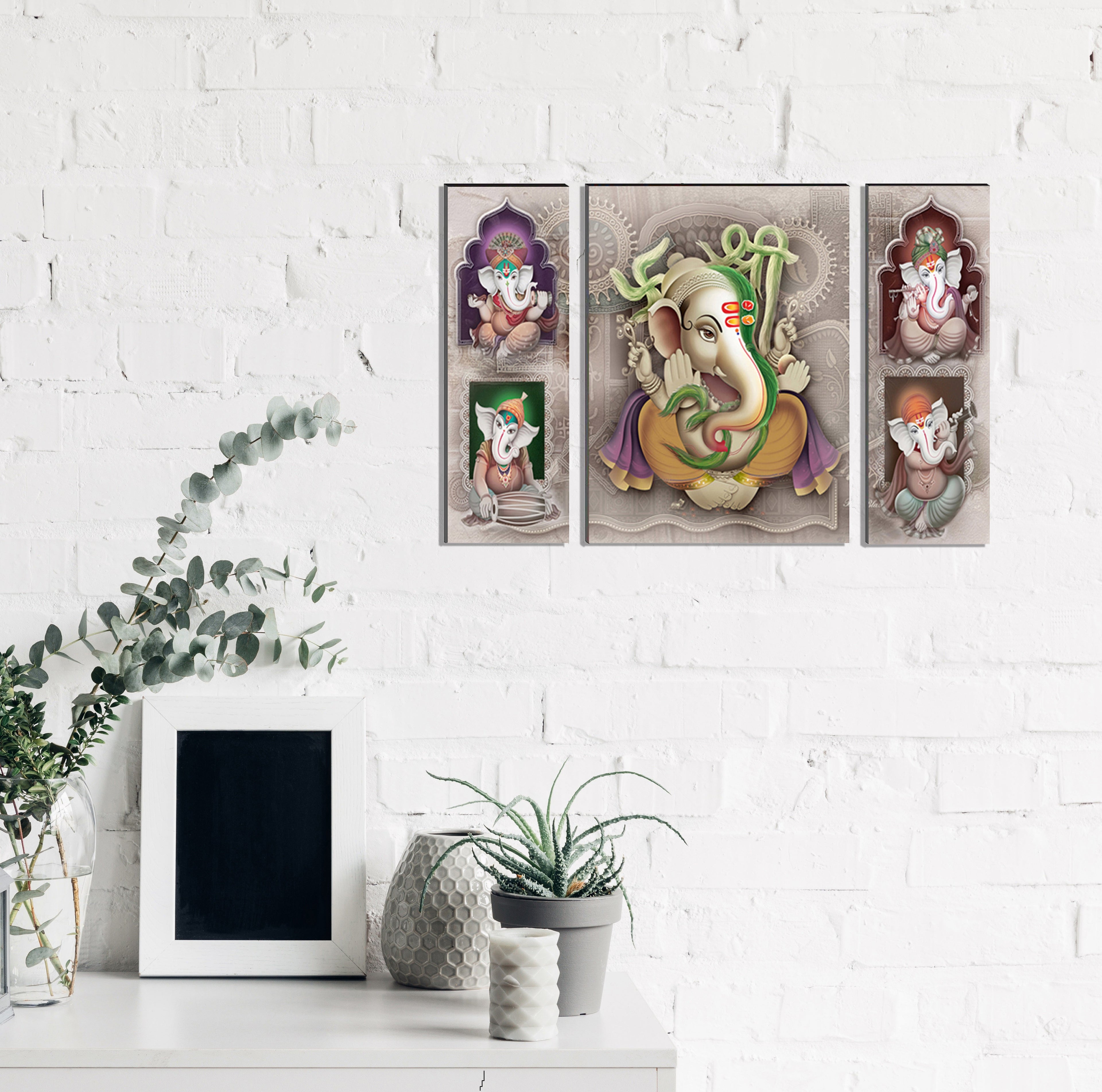 6MM MDF Set of 3 Lord Ganesha Satin Matt Texture UV Art Painting Kafalo