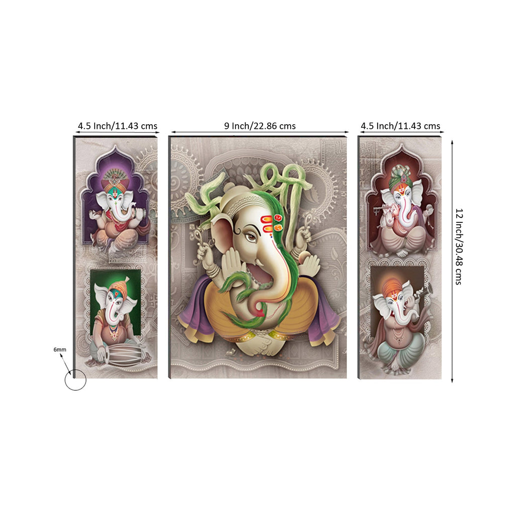 6MM MDF Set of 3 Lord Ganesha Satin Matt Texture UV Art Painting Kafalo