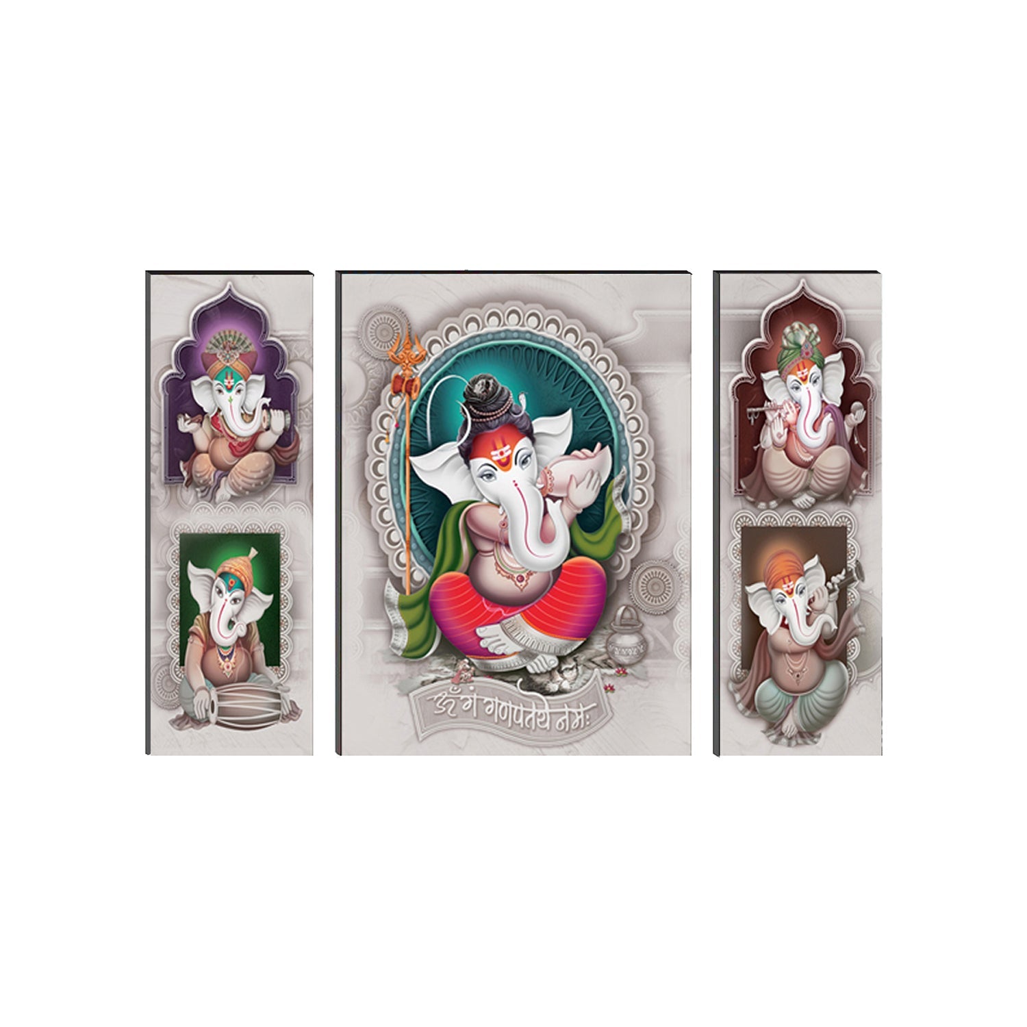 6MM MDF Set of 3 Lord Ganesha Satin Matt Texture UV Art Painting Kafalo