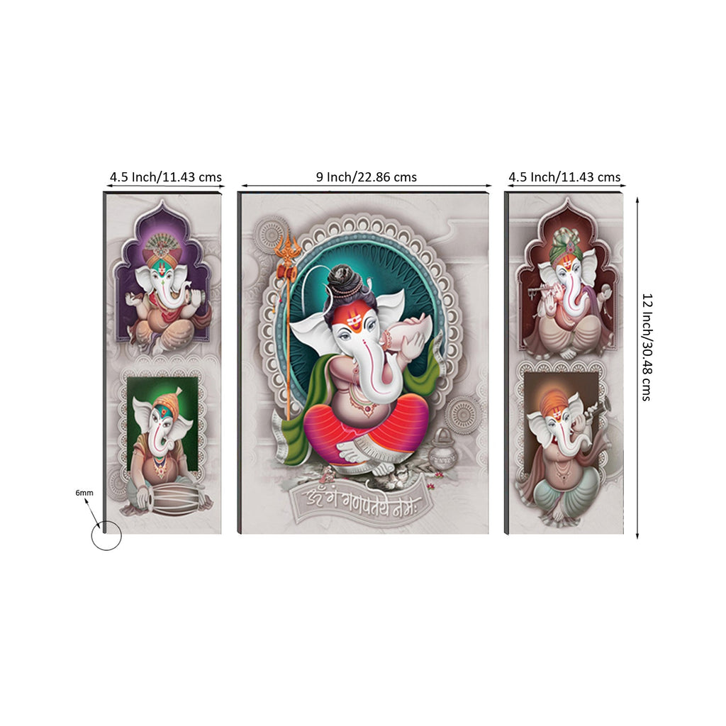 6MM MDF Set of 3 Lord Ganesha Satin Matt Texture UV Art Painting Kafalo