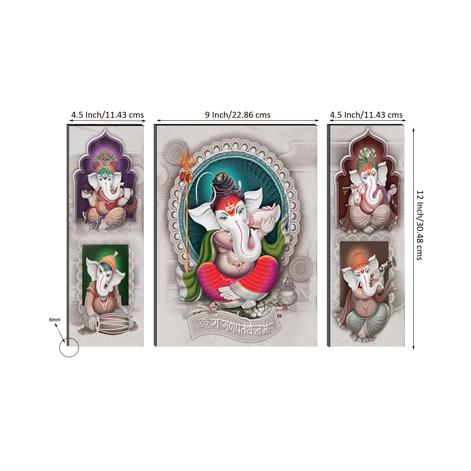 6MM MDF Set of 3 Lord Ganesha Satin Matt Texture UV Art Painting Kafalo
