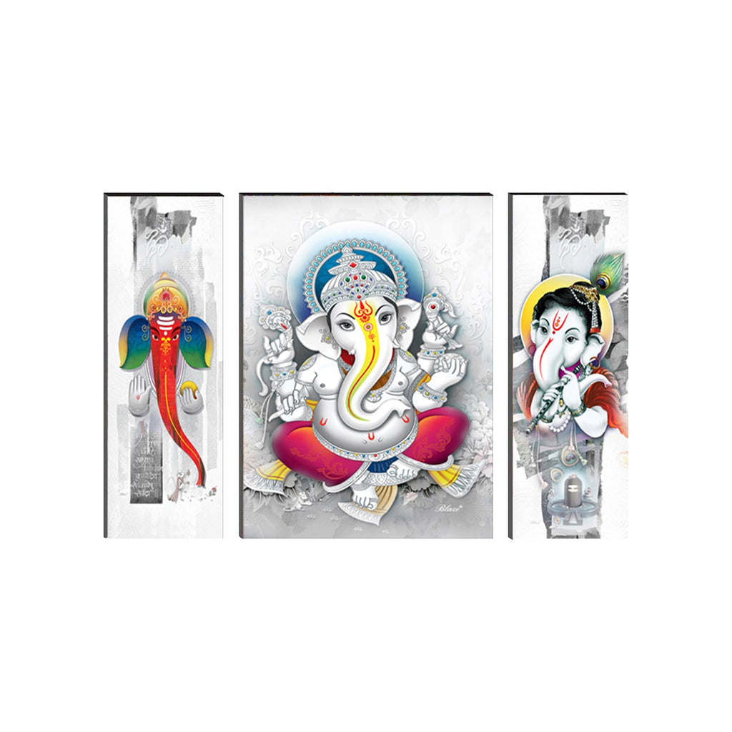 6MM MDF Set of 3 Lord Ganesha Satin Matt Texture UV Art Painting Kafalo