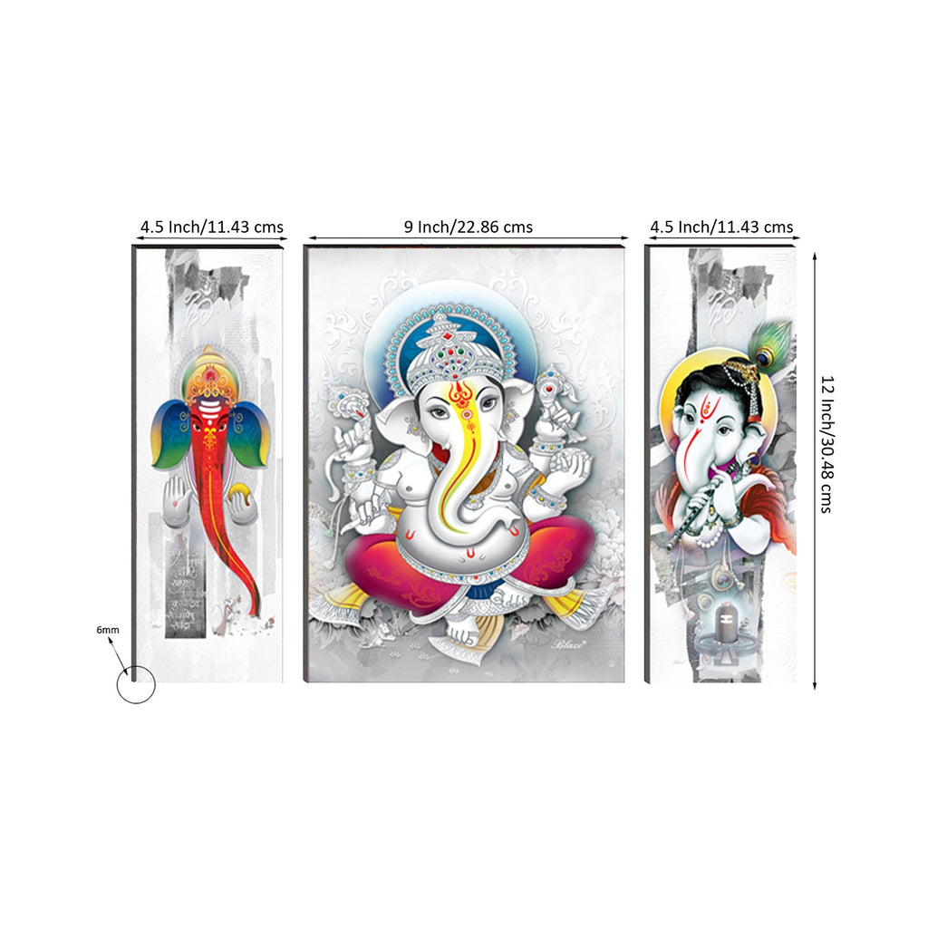 6MM MDF Set of 3 Lord Ganesha Satin Matt Texture UV Art Painting Kafalo