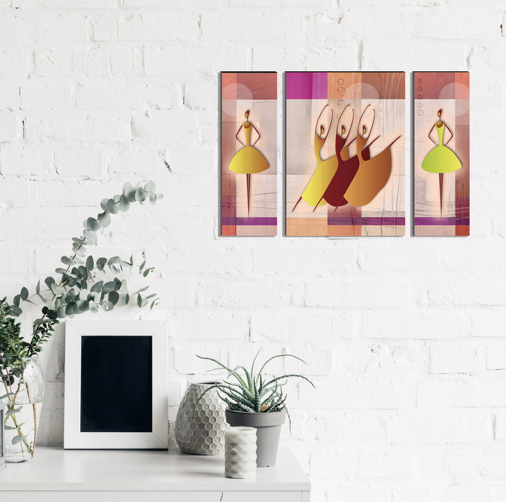 6MM MDF Set of 3 Dancing Tribal Women Satin Matt Texture UV Art Painting Kafalo