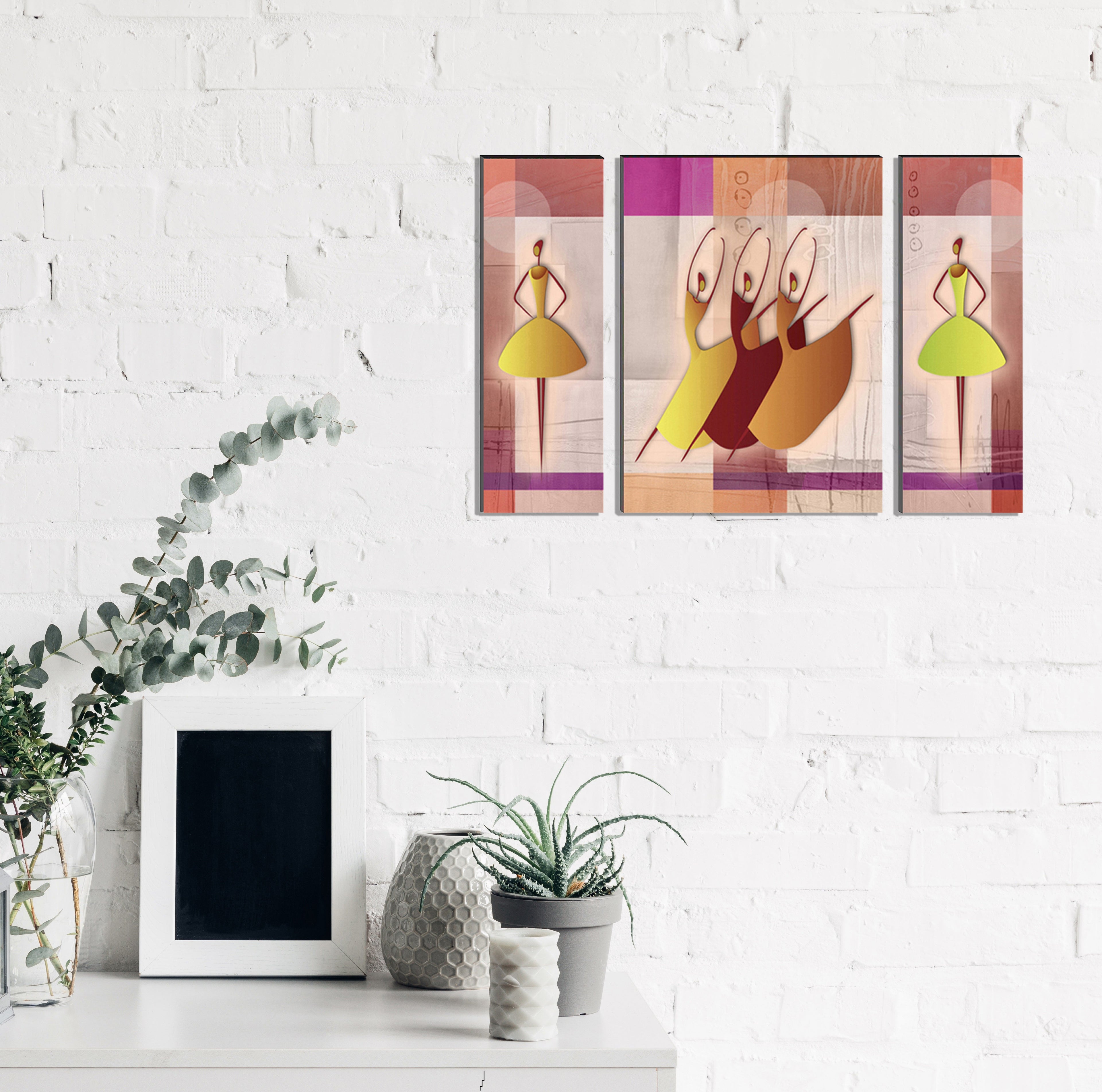6MM MDF Set of 3 Dancing Tribal Women Satin Matt Texture UV Art Painting Kafalo